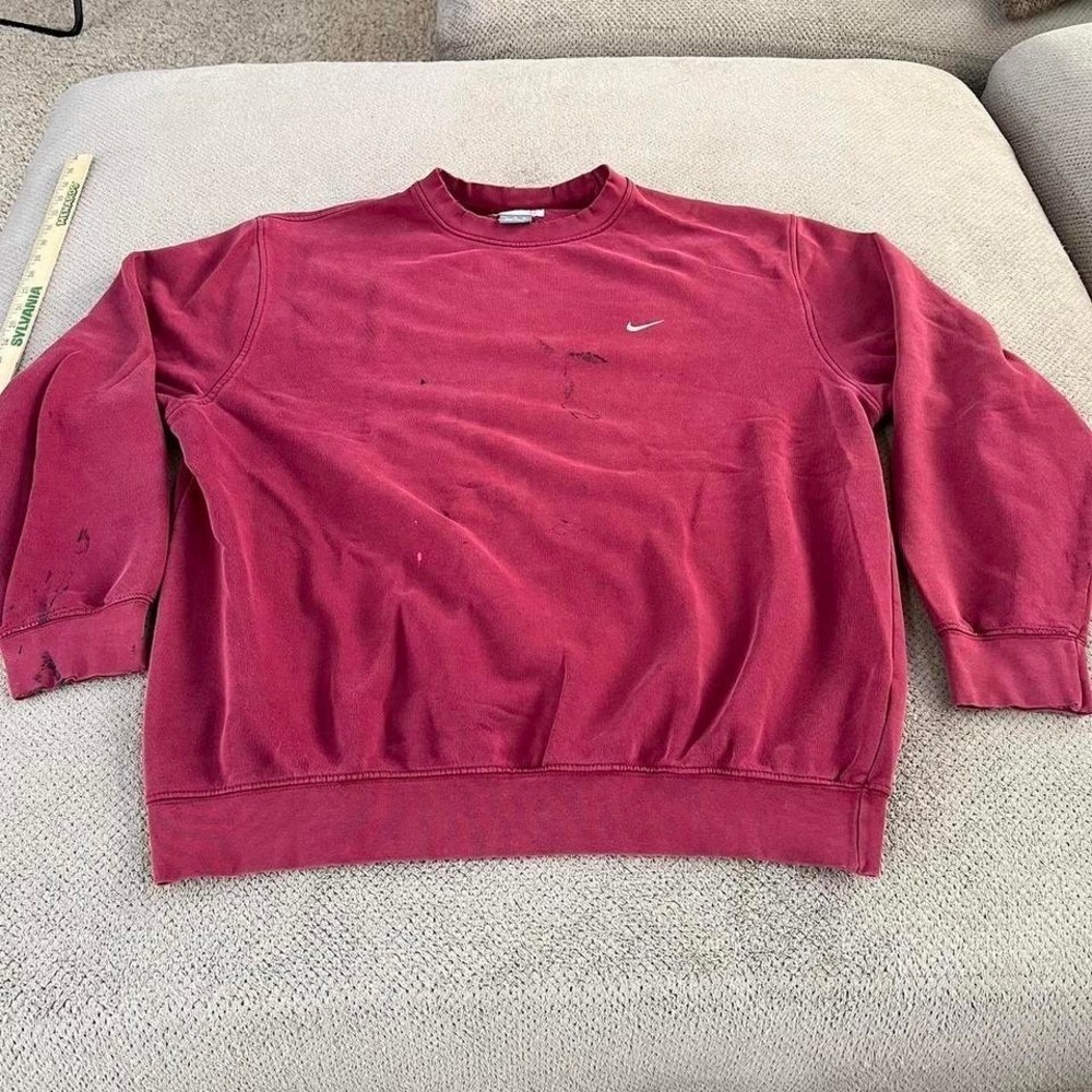 Vintage 2000s Nike Embroidered Mini Swoosh Sweatshirt Maroon XL Distressed. PX
